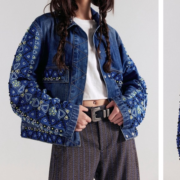 Free People Jackets & Blazers - NWT Free People Suzy Beaded Denim Jacket, XS